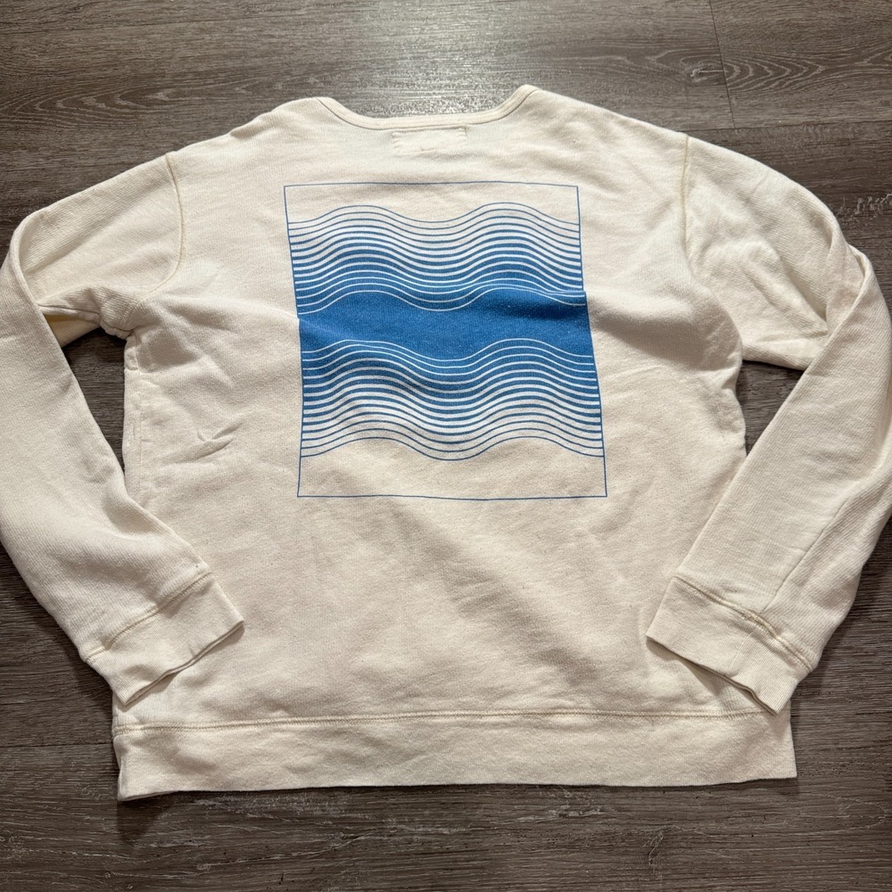 Mollusk Hemp Sweater Womens Small Cream Cotton Blend Graphic Crew Neck Surf Wave
